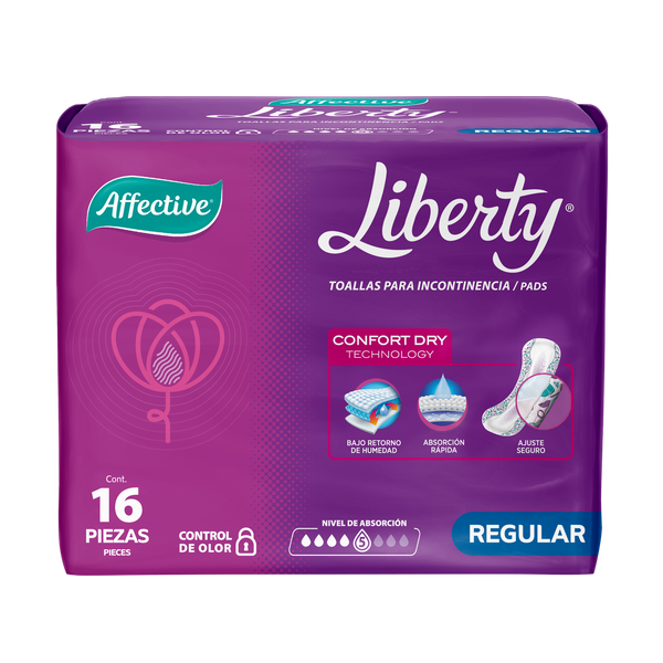 Toallas para Incontinencia Femenina Affective Liberty Regular 16 piezas