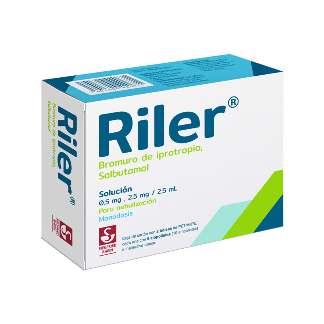 Riler 0.5 mg / 2.5 mg - Caja con 10 ampolletas de 2.5 ml (Ipratropio y