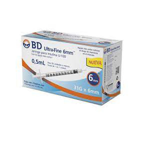 Jeringa insulina 0.5ml 31gx6mm con 30 piezas