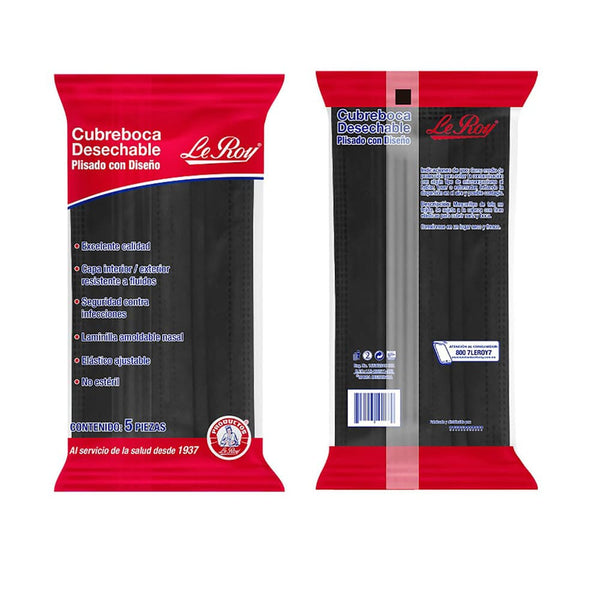 Cubrebocas negro 5 piezas