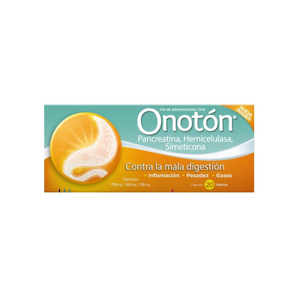 Onoton 20 grageas pancreatina/hemicelulosa/simet
