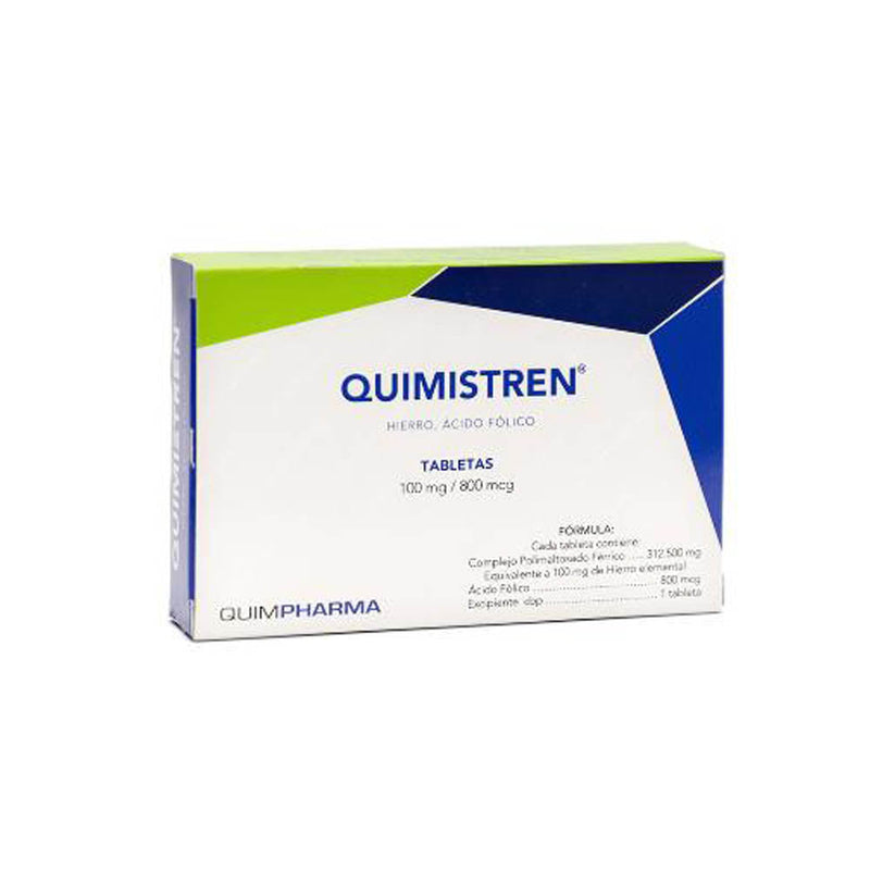 Hierro - acido folico 100/800 mg tabletas con 30 (quimistren)