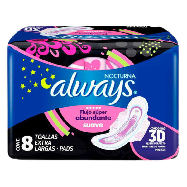 Toallas femeninas always nocturna suave 8 piezas