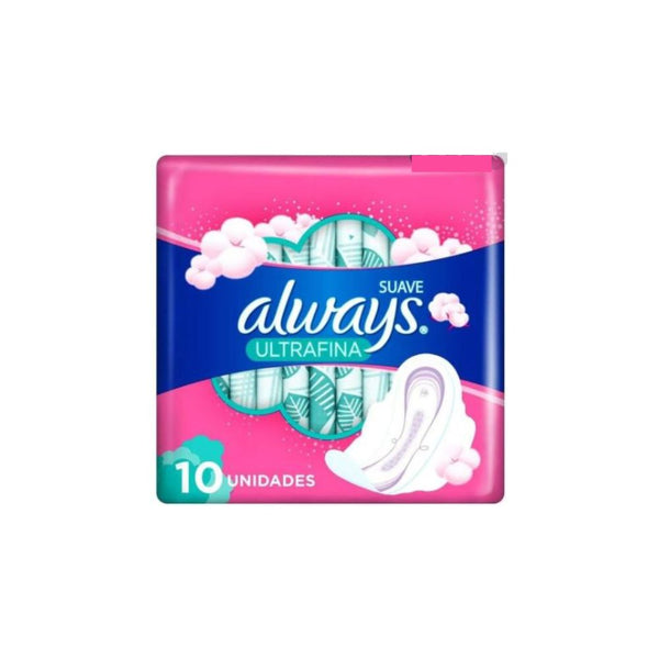 Toallas femeninas always suave ultrafina con alas 10 piezas